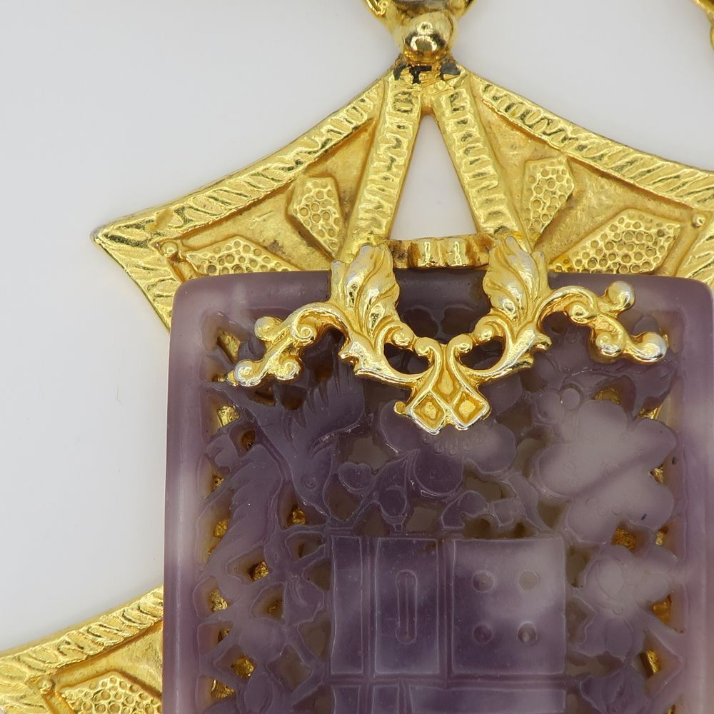 Vintage Adele Simpson faux Purple Jade Gold-Tone Regency Statement Necklace - Picture 4 of 13